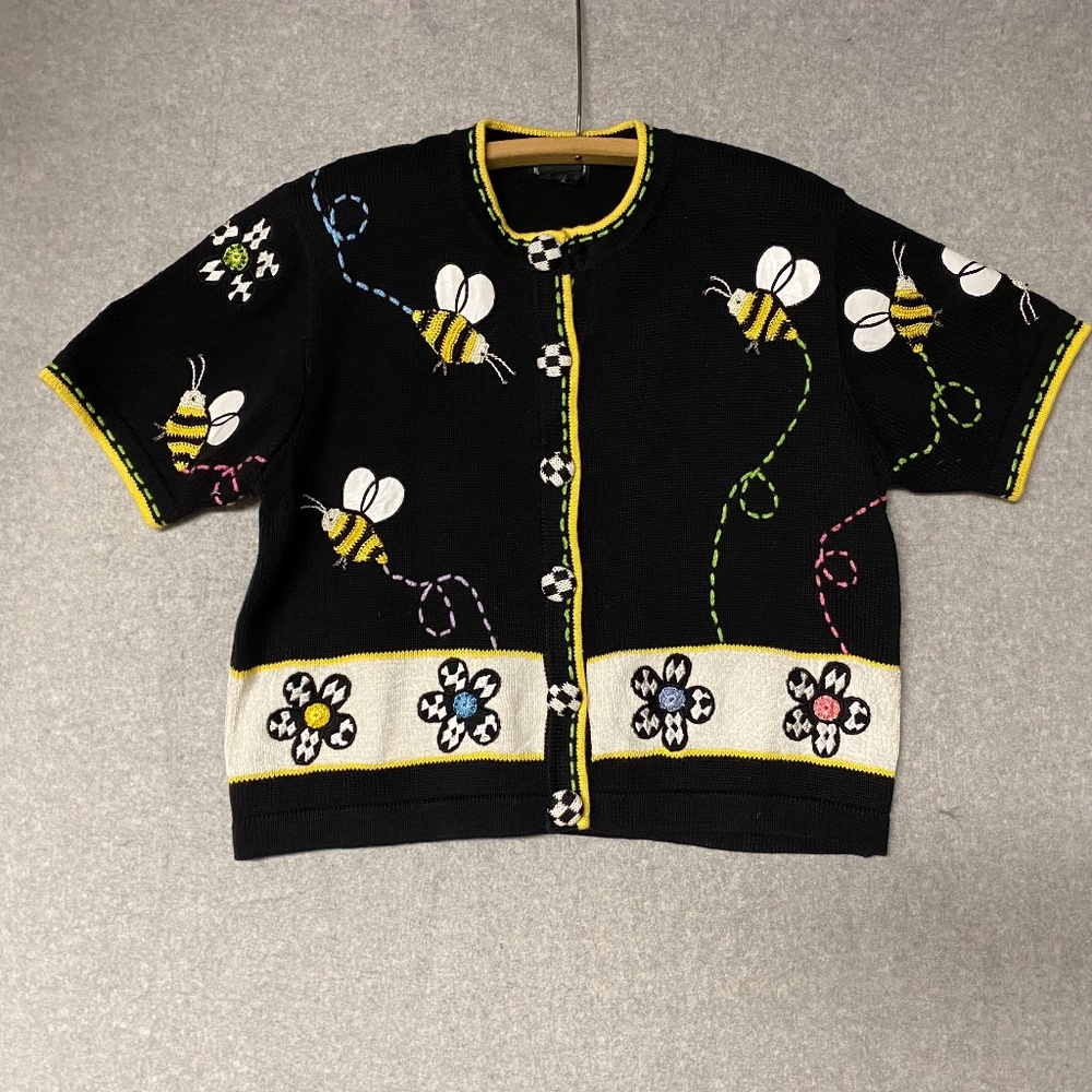 Berek 2 Size L Knit Sweater Vest Takako Sakon Honey Bees Flowers Women's